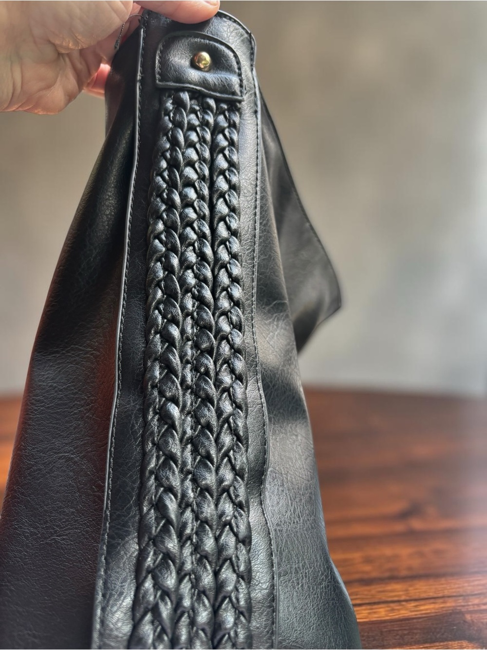 ~RSVD~LeMiel Black Oversized Hobo Tote Braided Side  Faux Leather Shoulder Bag